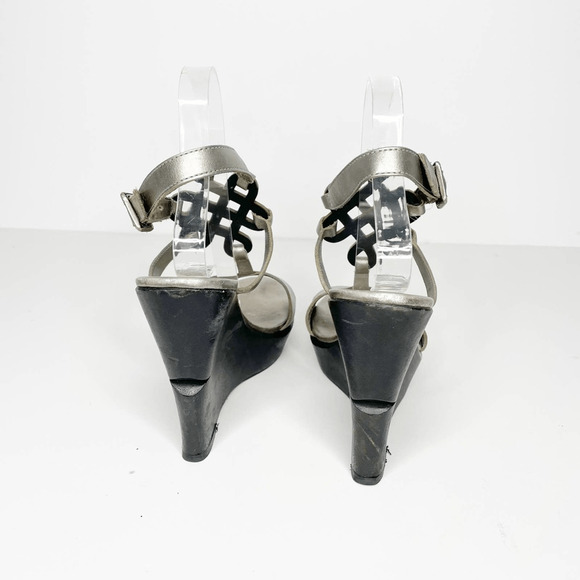 Diane Von Furstenberg DVF odette pewter metallic vacchetta wedge US 8.5 womens - Picture 5 of 8